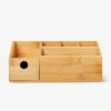 Bamboo cosmetic organiser with multi-size compartments and drawer