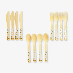 Bamboo cutlery with flowers - For 4 persons