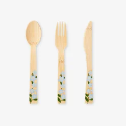 Bamboo cutlery with flowers - For 4 persons