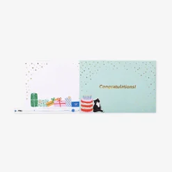 Birthday card - Cat with presents and pull out feature