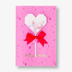 Birthday card - Heart wand with ribbon