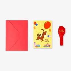 Birthday card - Sausage dog with balloon