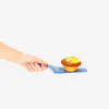Blue cake slicer with text