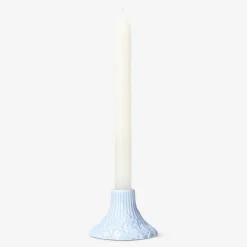 Blue candleholder with embossed hydrangeas