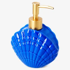 Blue ceramic seashell soap dispenser