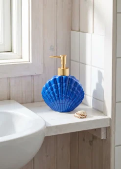 Blue ceramic seashell soap dispenser