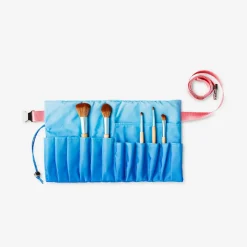 Blue cosmetic belt with 5 makeup brushes