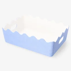 Blue felt storage basket with scalloped edges - 20x30 cm