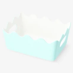 Blue felt storage basket with scalloped edges - 15x20 cm