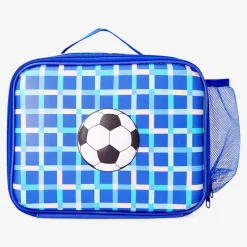 Blue lunchbox bag with football motif - 19x25 cm