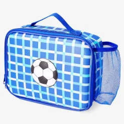 Blue lunchbox bag with football motif - 19x25 cm