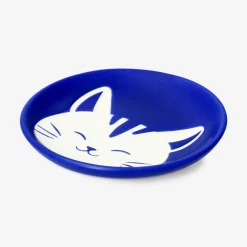 Blue plate with cat design - 10 cm