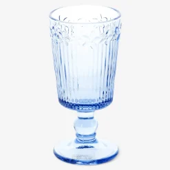 Blue wine glass with embossed flowers - 250 ml