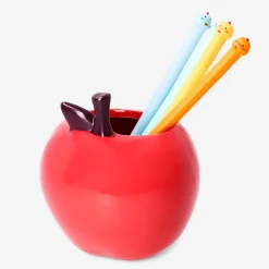Ceramic pencil holder as red apple