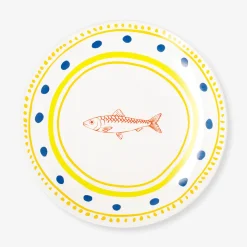 Ceramic plate with dots and fish - 16 cm