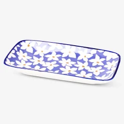 Ceramic serving plate with floral design - 18x23 cm