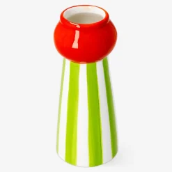 Ceramic vase with green stripes - 18 cm