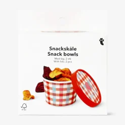 Chequered paper snack bowls with lids - 2 pcs