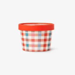 Chequered paper snack bowls with lids - 2 pcs
