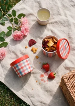 Chequered paper snack bowls with lids - 2 pcs