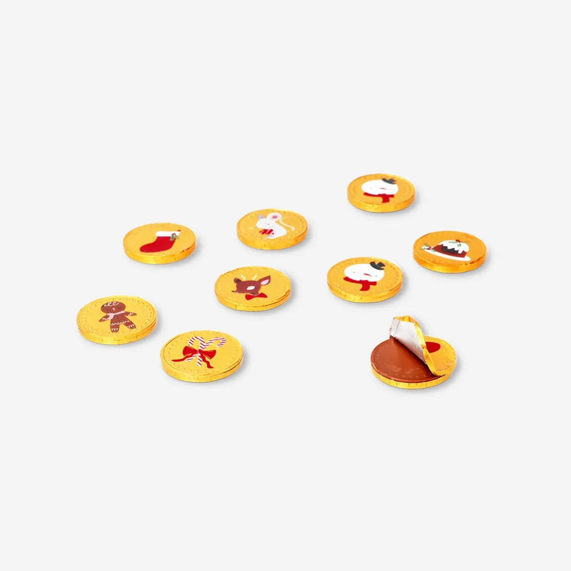 Christmas chocolate coins in net