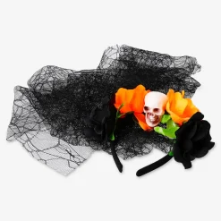 Costume hairband with skull and veil - For adults