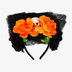 Costume hairband with skull and veil - For adults
