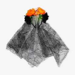 Costume hairband with skull and veil - For adults