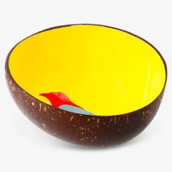Decorative coconut bowl with hand-painted bird - 13 cm