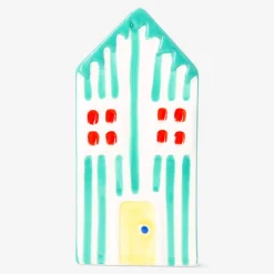 Decorative green striped beach house - 13 cm