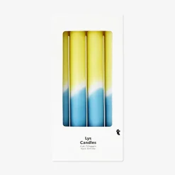 Dip dye dinner candle in blue and yellow - 4 pcs