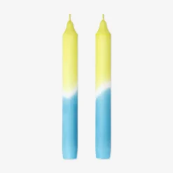 Dip dye dinner candle in blue and yellow - 4 pcs