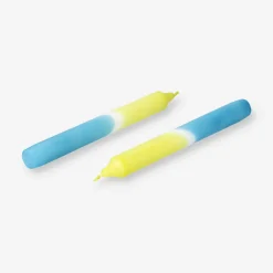 Dip dye dinner candle in blue and yellow - 4 pcs