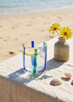 Drinking glass with blue and green stripes - 300 ml