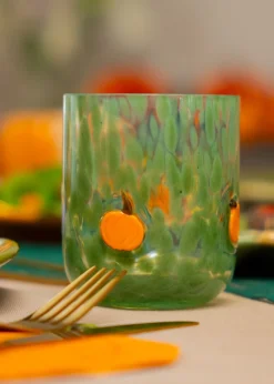 Drinking glass with green dots and pumpkins - 320 ml