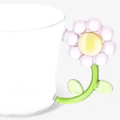 Drinking glass with pink flower handle - 230 ml