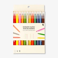 Dual-tip markers with fineliners and stamps - 12 pcs