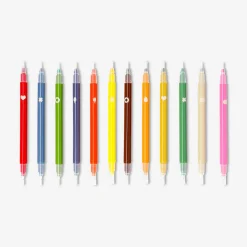 Dual-tip markers with fineliners and stamps - 12 pcs