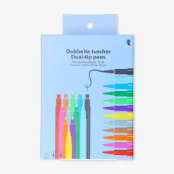 Dual tip pens with fineliner and brush tip - 12 pcs