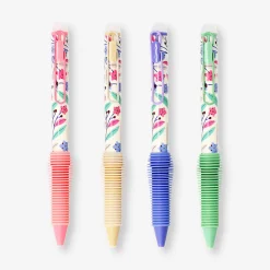 Erasable ballpoint pens with clips and floral design - 4 pcs