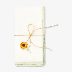 Fabric napkins with embroidered sunflowers - 2 pcs