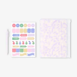 Floral notebook with ballpoint pen and stickers