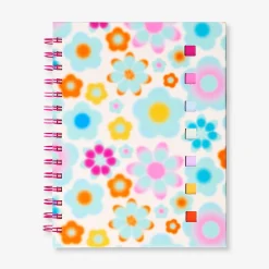 Floral notebook with page markers and pen
