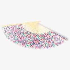 Foldable bamboo fan - Multi coloured flowers