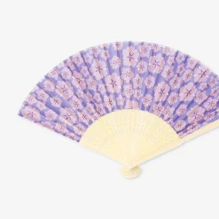 Foldable bamboo fan - Purple flowers
