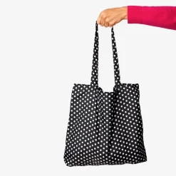 Foldable Black Tote Bag with Dots