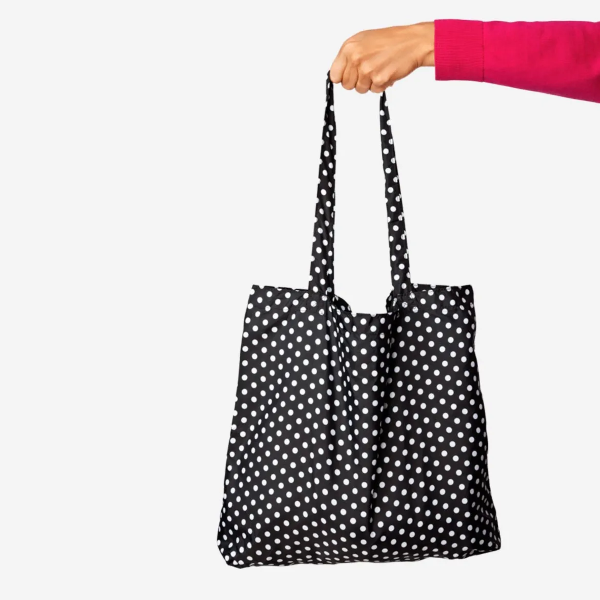 Foldable Black Tote Bag with Dots