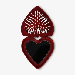 Foldable heart hairbrush with mirror