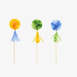 Food picks with paper fans and tassels - 3 pcs