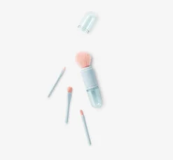Four-piece multi-coloured travel make-up brushes